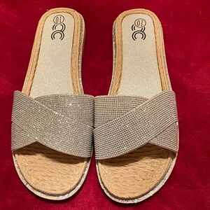 Sparkle Crossband Slide Sandals - Taupe